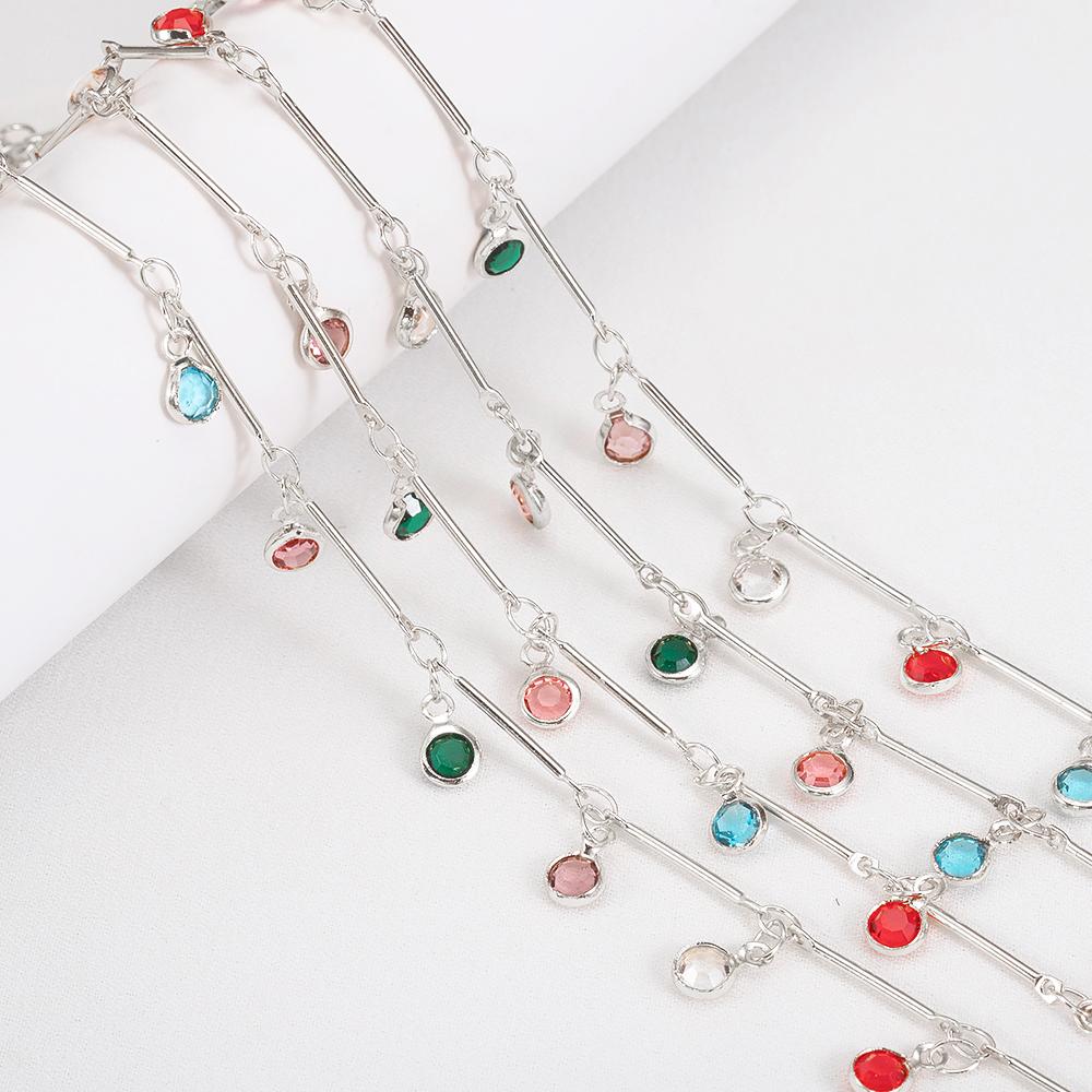 1Meter Crystal Glass Bead Copper Chains for Bracelet Necklace Jewelry Making DIY Colorful Charms Bohamian Handmade Accessories