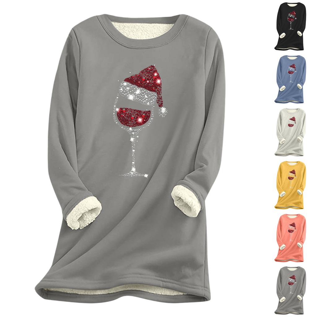 Women's Christmas Print Thick Plush Lambswool Warm Long Top