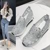 Women's fashion flat bottom inner height increase mesh yarn breathable casual single shoes support platform one piece