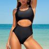 Women Sexy Solid Color Hollow Out One Piece Beach Swimming Swimsuit