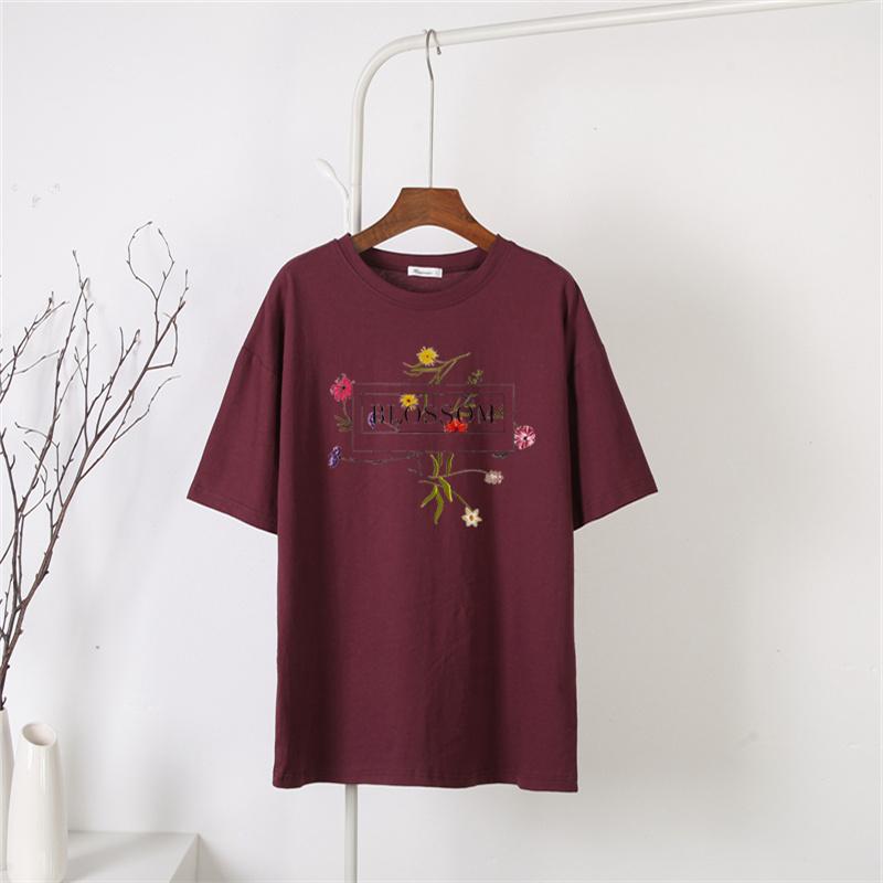 

Shellsuning летние мягкие свободные футболки с короткими рукавами женские винтажные художественные футболки с цветочным рисунком женские 2023 элегантные хлопковые уличные топы 3XL вино красного