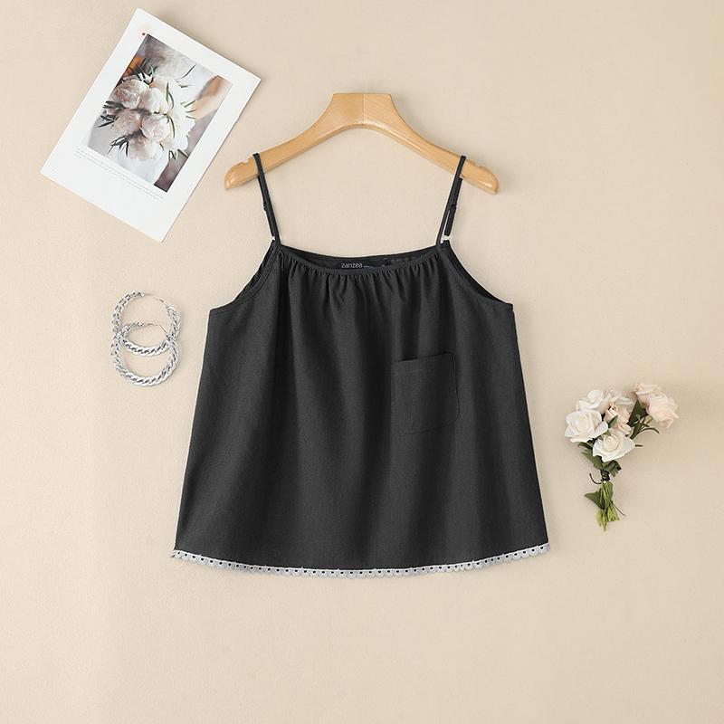 

ZANZEA Женские летние повседневные слипы-майки на бретелях без рукавов 2XL чёрный