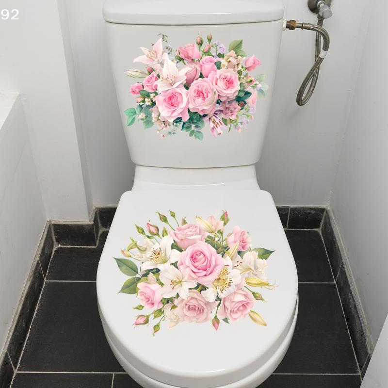 Blumenmuster Toilettenaufkleber Badezimmerdekorationsaufkleber Dekor Selbstklebende Tapete Abnehmbarer PVC Wasserdichter Aufkleber