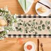 Seliem Spring Eucalyptus Leaves Greenery Table Runner, Black White Buffalo Plaid Check Kitchen Dining Table Decor, Green Plants Botanical Summer