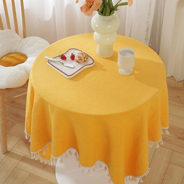 Solid Color Cotton And Linen Coffee Table Desk Rectangular Tablecloth Fabric Small Fresh Tablecloth Fringed Decorative Small Round Table Dining Table