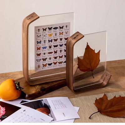 Walnut Beech Creative Photo Frame Set Acrylic U Shape Transparent Frames 10X15 14X21cm Desktop Wood Pictures Photo Card Holder