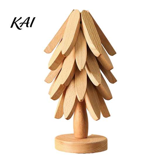 Compact Storage Trivet Set Collapsible Wooden Trivets for Hot Dishes, Christmas Tree Shaped Pot Mat Table, Wood Heat Folding Potholder Resistant