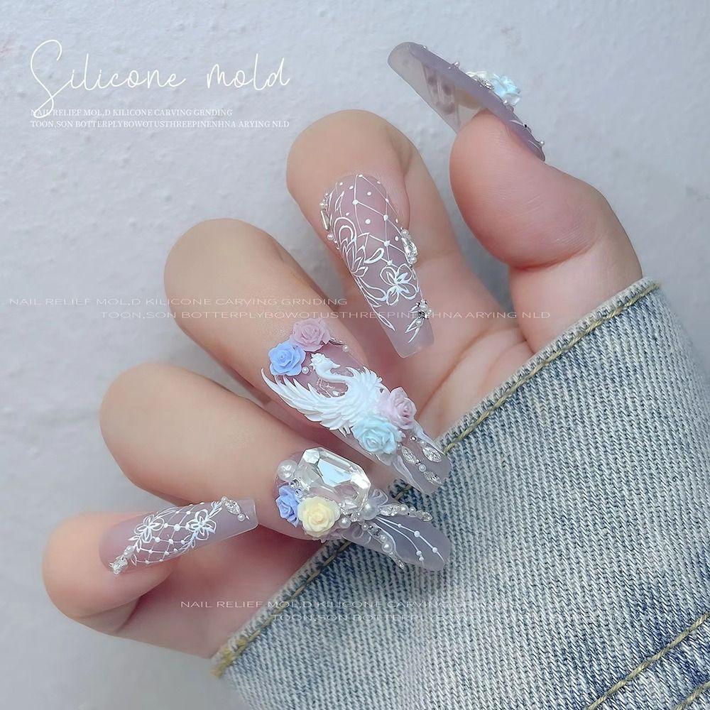 1Pcs Stamping Plate Nail Silicone Mold 3D Nail Art Decoration New Manicure Mold