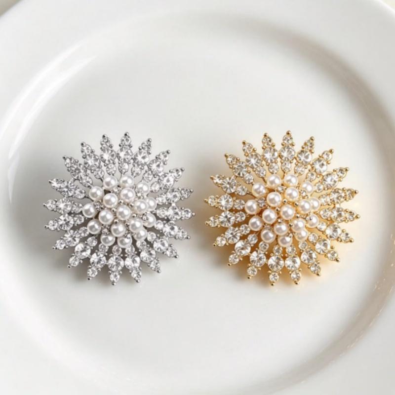 Sparkling  Pearl Brooch Snowflake Design 2 Color Options For Wedding Party Formal Events