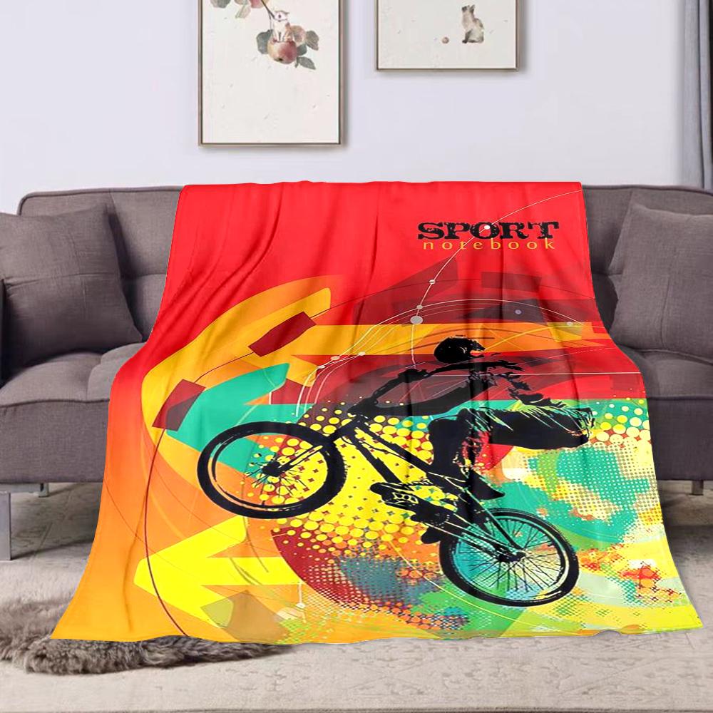 "Colorful BMX Bike Stunt Design" Patterned Flannel Blanket Perfect for the Bedroom Living Room, Sofa, or a Little Nap