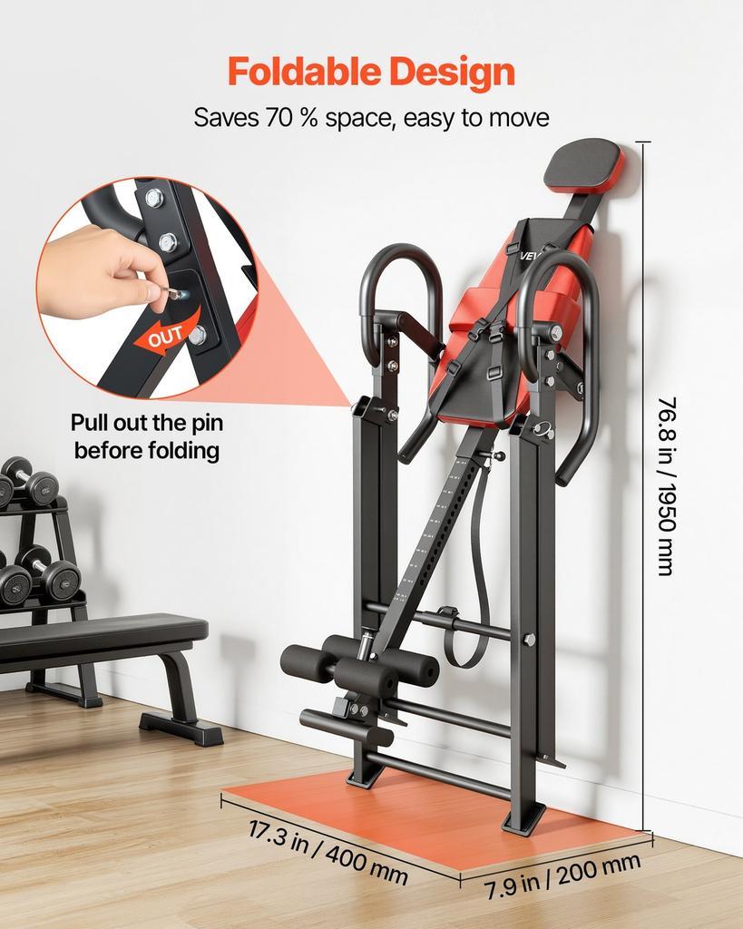 Inversion Table, 136 Kg Capacity Heavy Duty Inverted Table, Back Inverter Stretcher with Dual-Roller Locking, Decompression Tables for Shoulders,