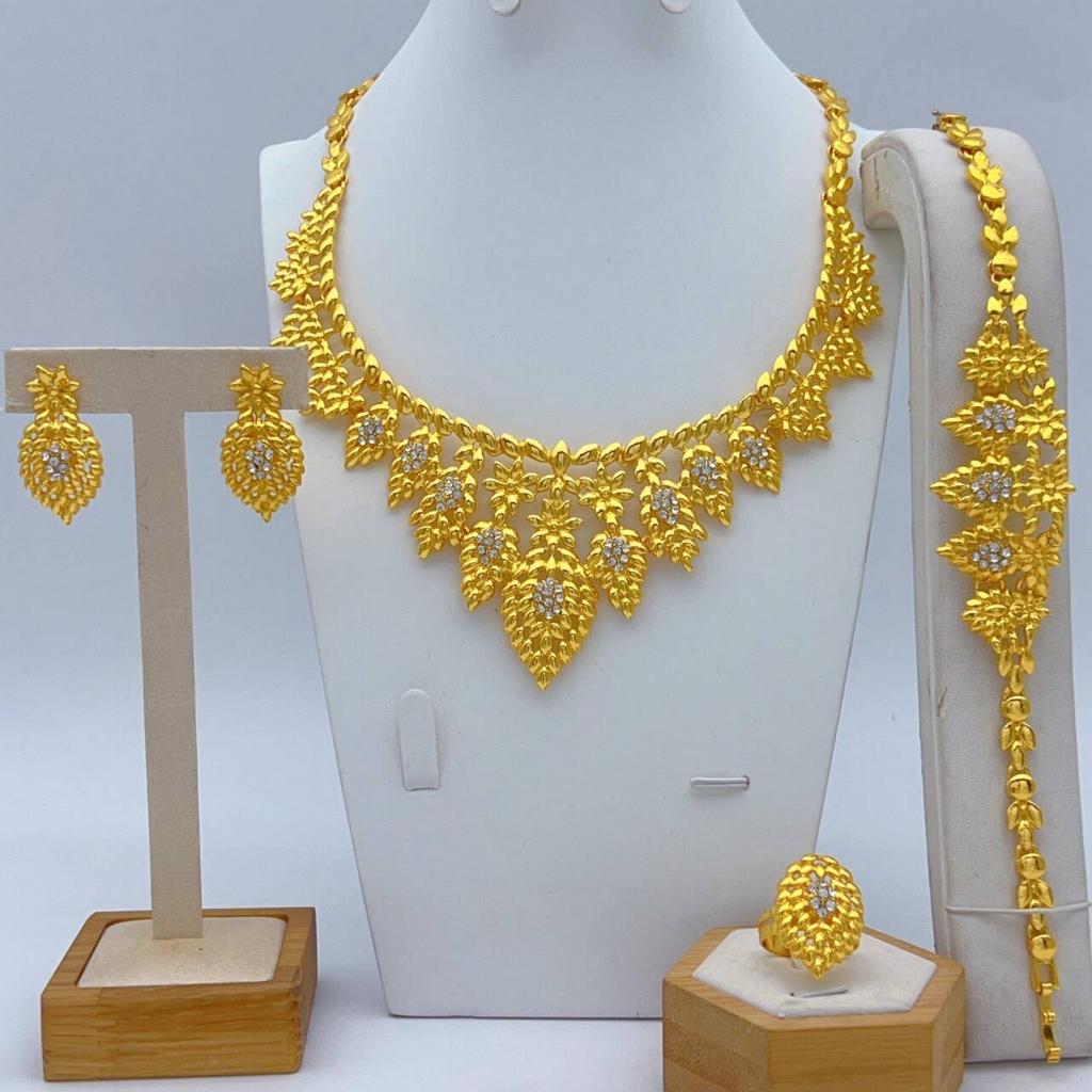Dubai Jewelry Set for Women Wedding African Indian Flower Necklace Earring 24K Gold Plated Jewellery Party Gifts Wholesale