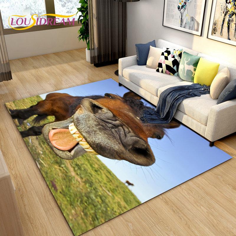3D Animal Pentium Horse Area Rug,Carpet Rug for Living Room Children's Room Decoration,Kids Play Crawling Non-slip Floor Mat