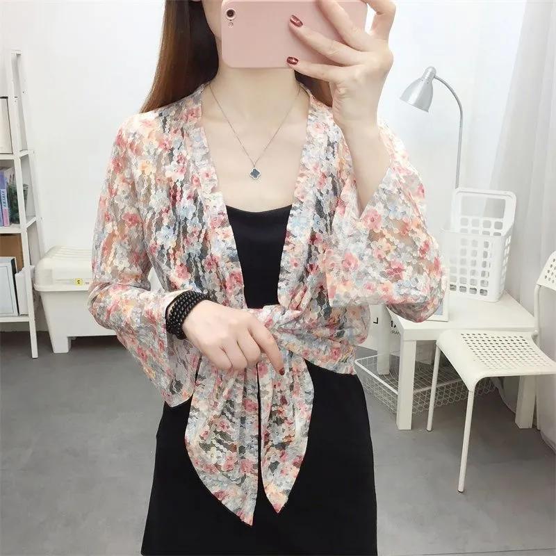 WTEMPO Květinové Potištěné Neformální Jednobarevná Krajka Krém na opalování Šály Kabáty Dámské Jaro Léto Neformální Všestranné Tenké Prodyšné Cardigany