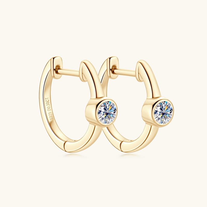 China 925 Sterling Silver 4mm 0.3CT Moissanite Simple Bezel Setting Unique Trendy Clip on Earrings for Women 4mm(0.3ct) Moissanite