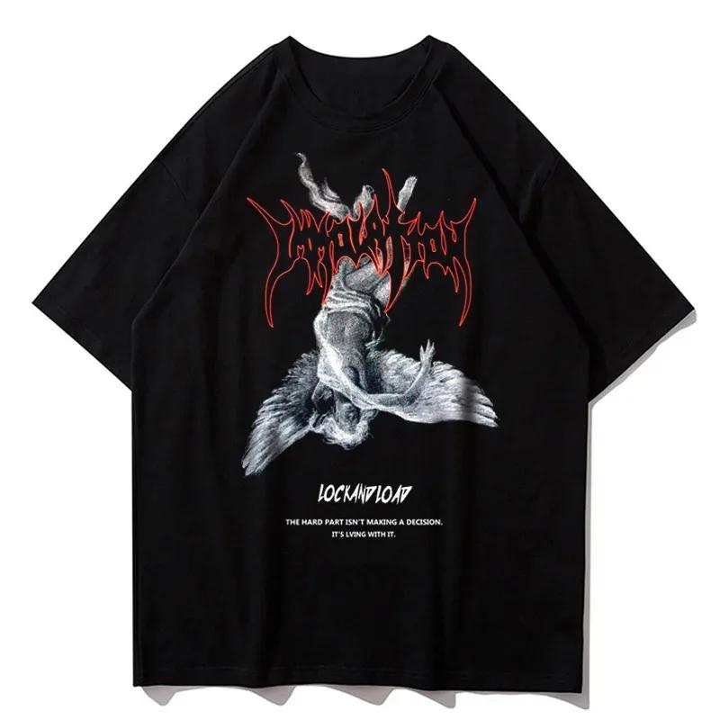 Harajuku Art Fallen Angel Mens T-shirt Summer Women O-Neck Streetwear Tshirts Tops Short Sleeve Top Male Vintage Y2k Clothes