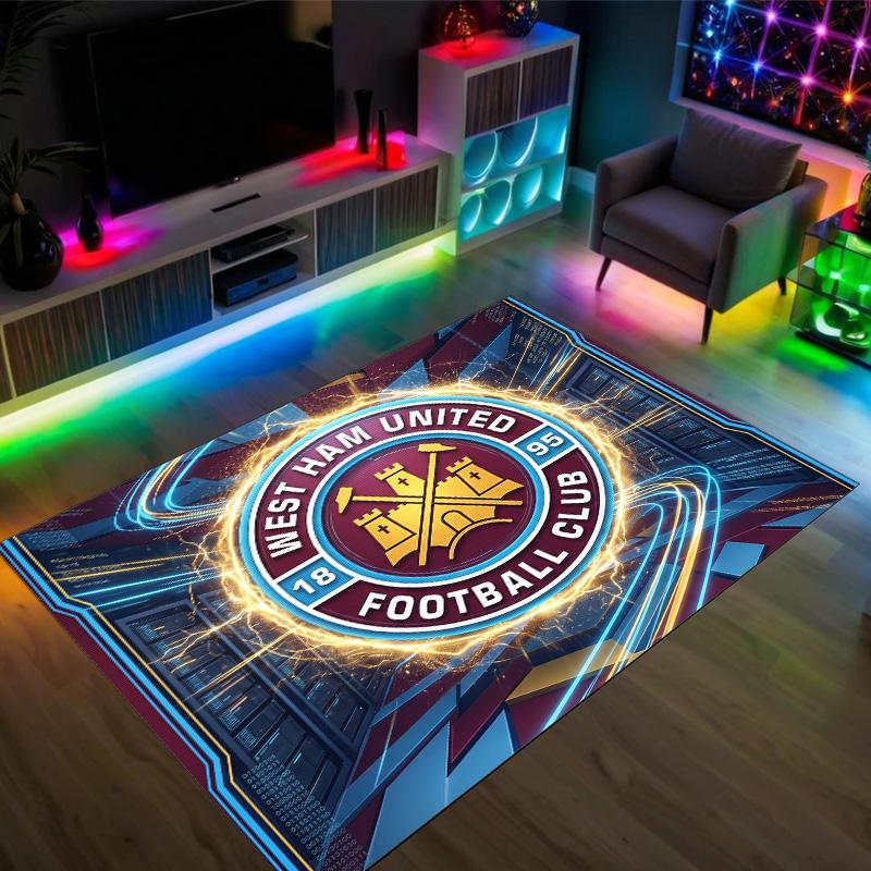 West Ham United Football Design Crystal Velvet Carpet Cozy Non?Slip Printed Rug For Bedroom Living Room Entrance