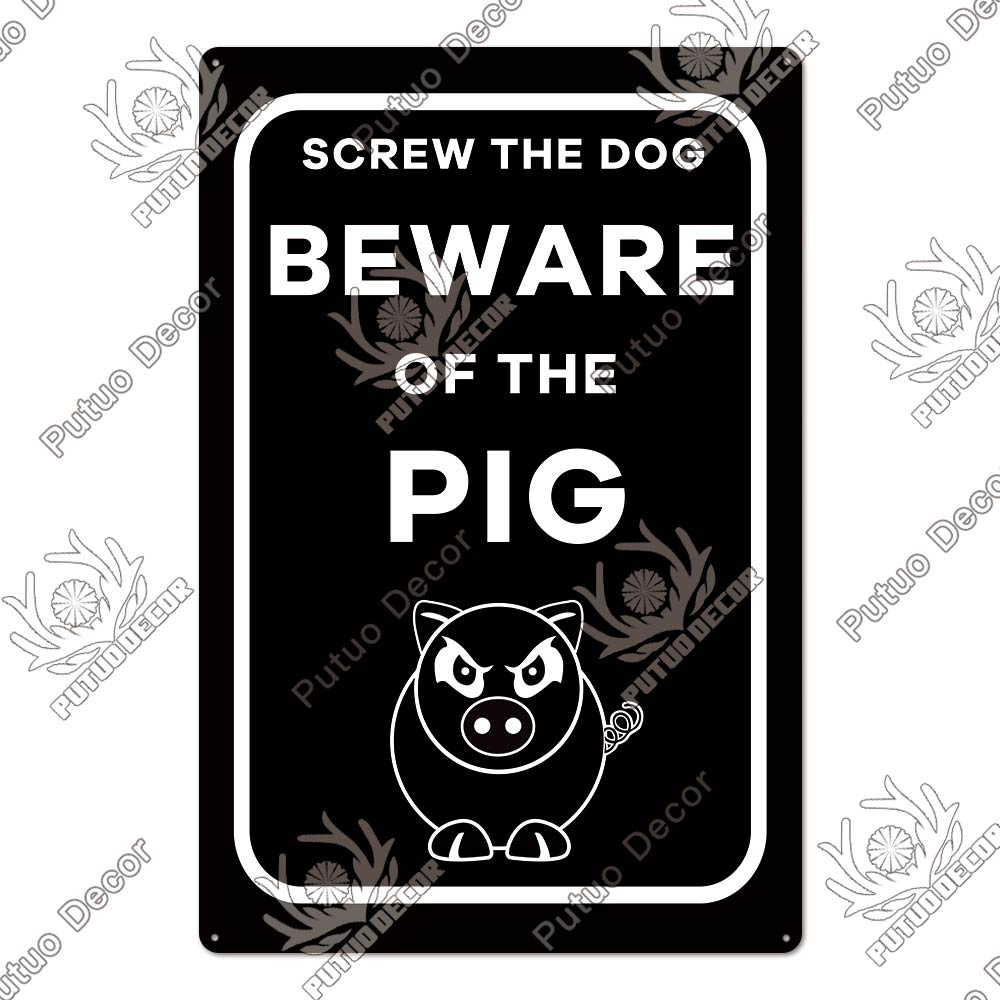 Putuo Decor Warning Tin Sign Vintage Metal Sign Pig Caution Plate Warning Decorative for Zoo Piggy Farm House Wall Decor