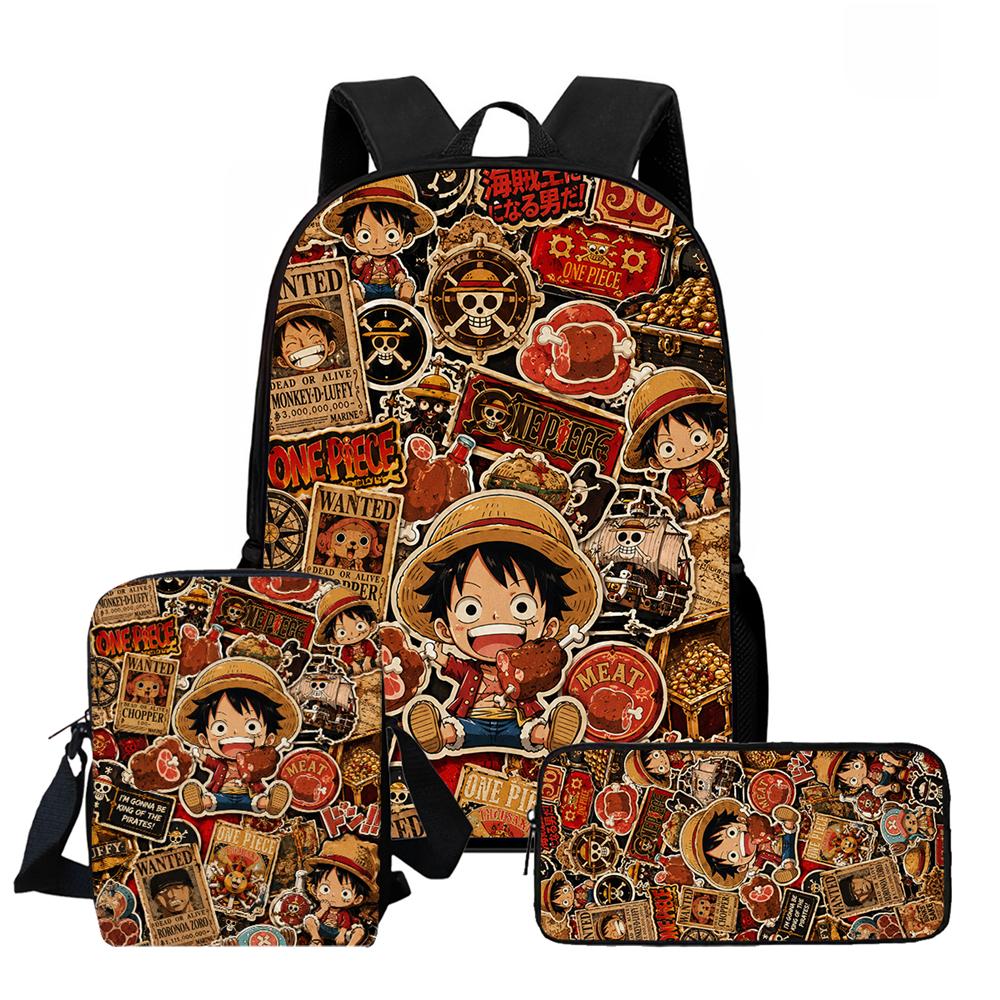 One Piece 15-Inch Mochila 3 PCS Lightweight Durable School Backpack With Crossbody Bag And Pencil Case For Boys Girls Ages 6-10