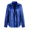 Women's Fashionable Color Lapel Long Sleeved Button Up Shirt Loose Top