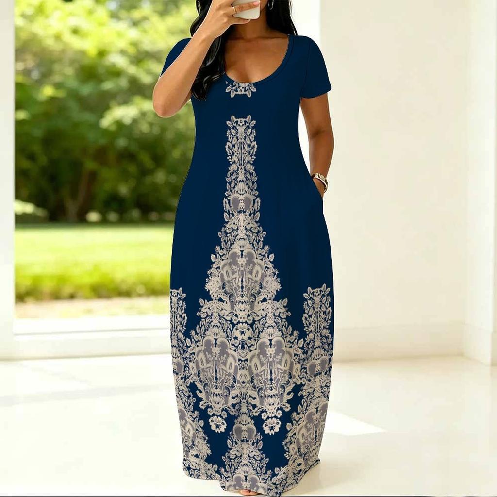 Crew Neck Short Sleeve Plus Size Gown Ladies Summer Soft Casual Outfit