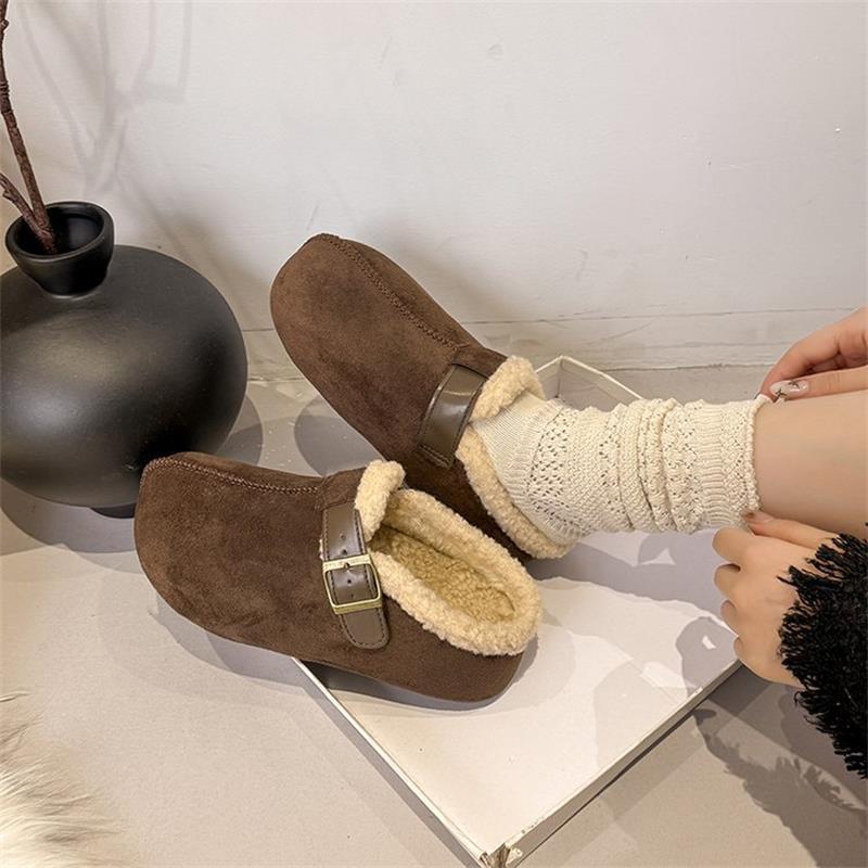 Thick-soled Bag Head Birkenstock Fluffy Slippers, Inner Height Increase, Velvet Warm Cotton Shoes, Winter Wear Half-towed Snow Boots