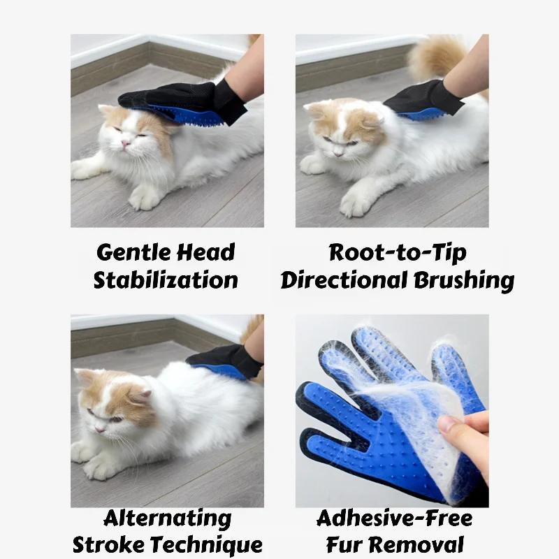Grooming Dual-Action Glove – Silicone Rubber Deshedding Brush Massage Mitt For Cats/Dogs Waterproof Pet Bathing Glove
