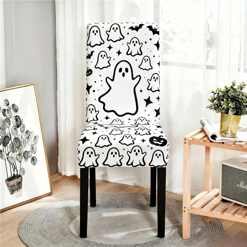 Halloween Printed Chair Cover Pumpkin Witch Pattern Chair Slipcover Horror Theme Party Dining Chair Home Decor