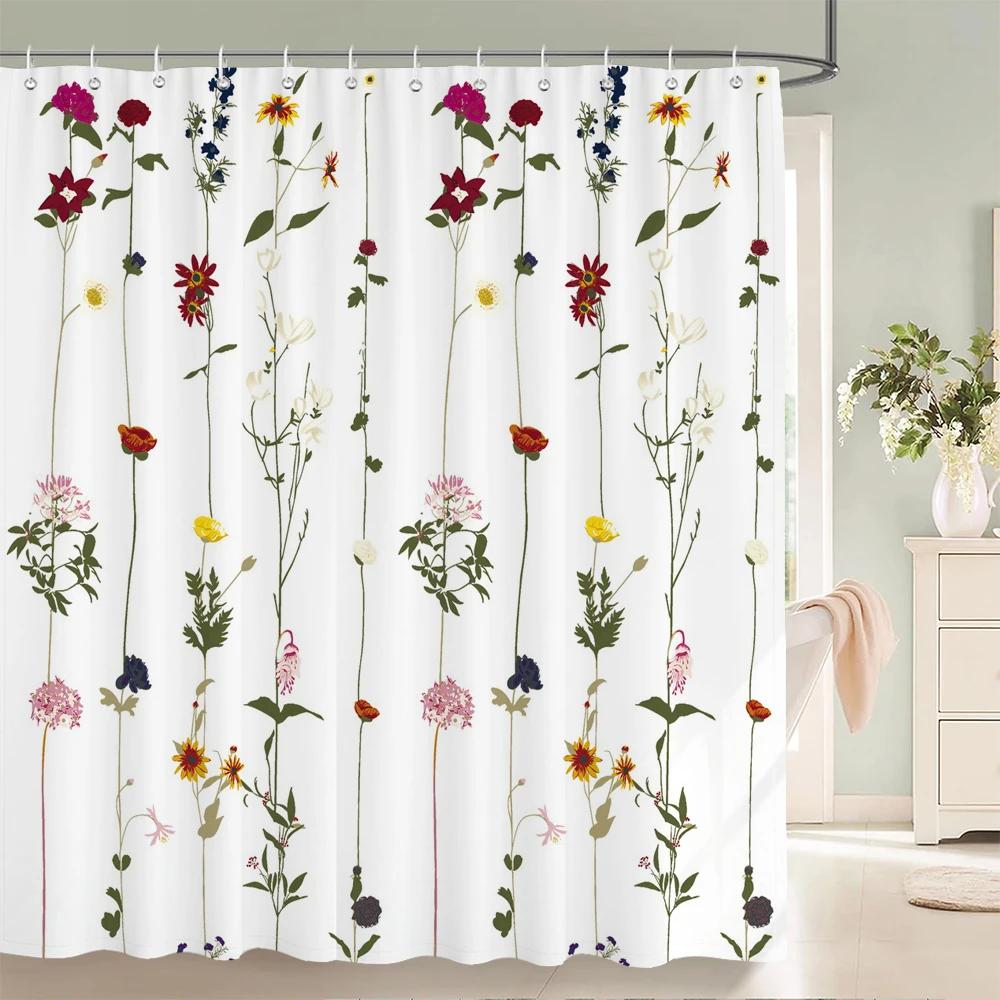 Green Plant Leaves Print Shower Curtains Watercolor Boho Floral Waterproof Morden Bathroom Bathtub Curtain Room Decor With Hooks
