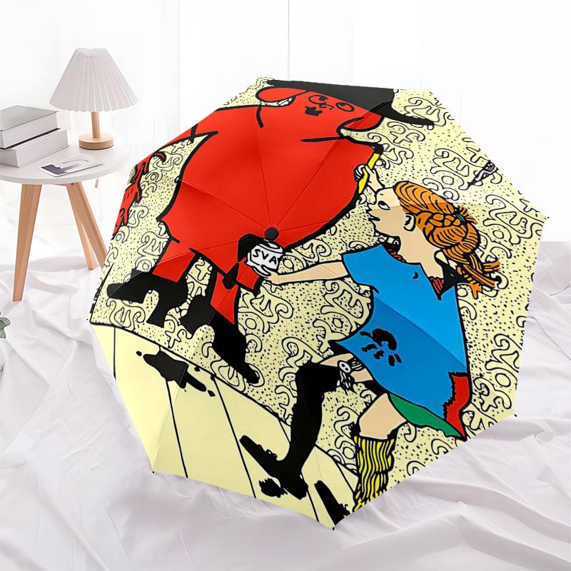 Pippi Longstocking Themed Travel Umbrella-8 Ribs Automatic Opening and Closing, Portable Folding Design, Compact and Stylish Umbrella Suitab
