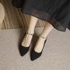 Pearl one-word belt high heels, new autumn design temperament with skirt thick heel medium heel single shoes