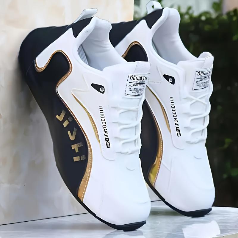 Herren Mode Sneaker - Lässige Sportschuhe mit goldenen Akzenten, Weiß Perfekt für Freizeit-Outfits und Outdoor-Aktivitäten 42 schwarz