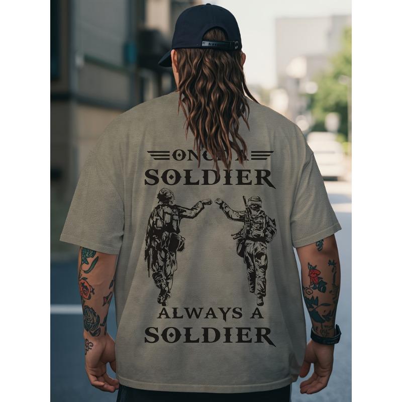 Retro Soldier Graphic Mens T-Shirt Army Veteran Printed Short Sleeve Crewneck Tee Summer Slim Fit Tops Casual Streetwear Pullover Clothes