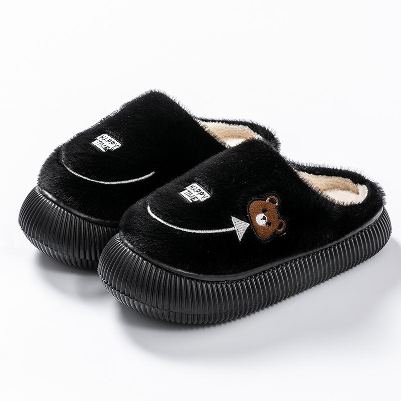 Cartoon embroidered shoes autumn and winter home indoor bedroom warm and velvet thick-soled cotton slippers