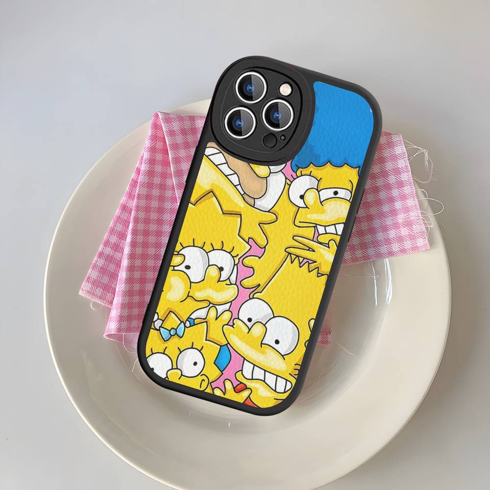 Vtipný kreslený S-Simpsons kryt na telefon pro iPhone 16 15 14 13 Pro Max 11 12 Plus Kožený silikonový obal