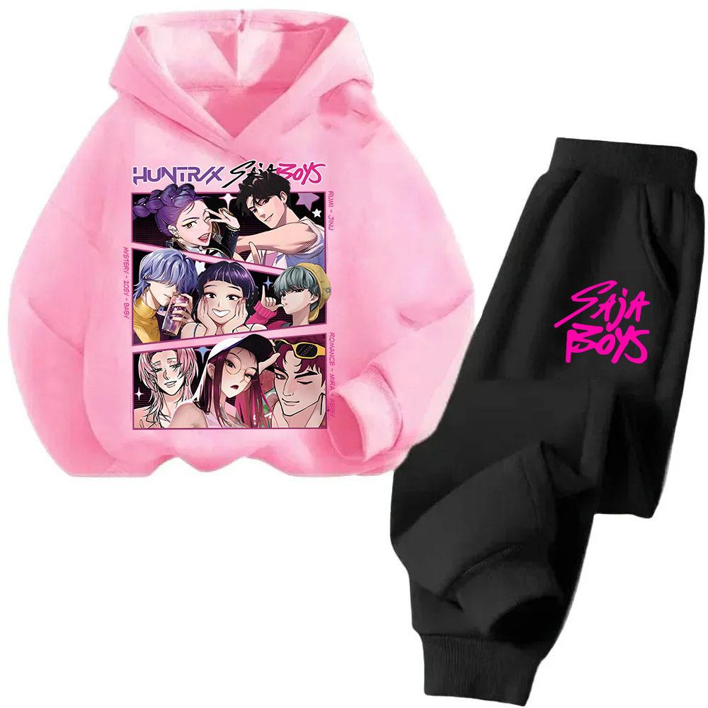 Kpop Hexenjagd Cartoon Mode Jungen Mädchen Lässig Locker Bedruckt Warm Bequemes Hoodie Hosen Set