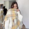 Korean Style Plaid Mohair Scarf - Women's Winter Imitation Cashmere Shawl