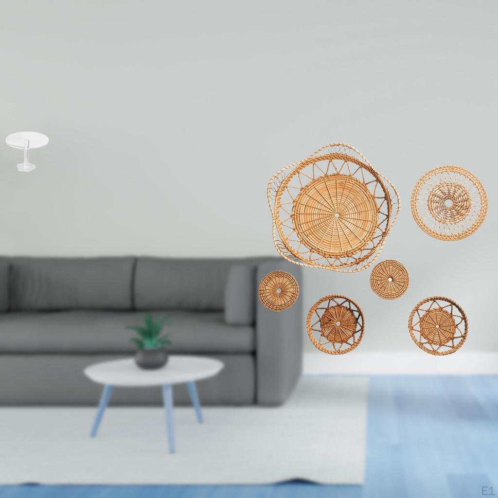 Miniature Dollhouse Round Table And Rattan Woven Wall Art Unique Furniture Decor for Pretend Life