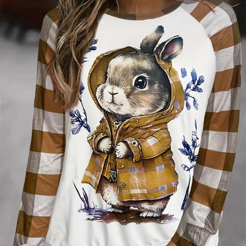 

Топы для женщин с принтом рождественского кролика в виде круглого выреза и длинными рукавами, осенняя повседневная тонкая кофта-пуловер для женщин с длинными рукавами 8XL жёлтый