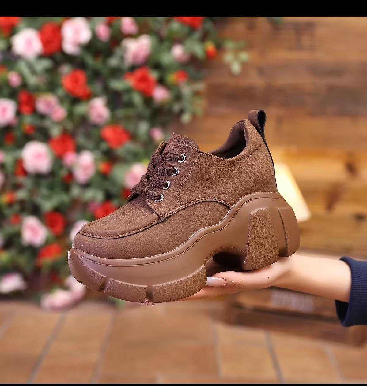 

2024 Новые массивные кроссовки женские весна-осень толстая подошва повседневная обувь женская мода искусственная кожа платформа Zapatillas De Deporte 37 коричневый