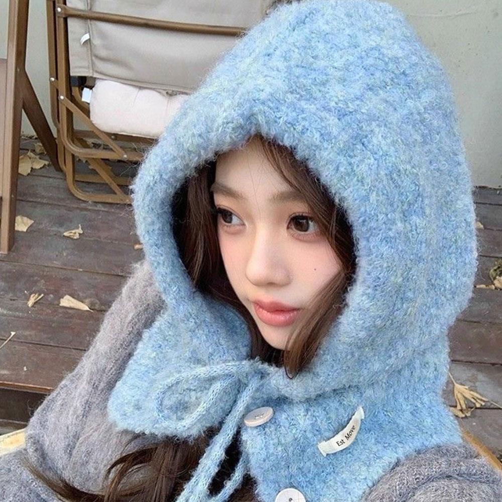 Korean Style Knitted Beanie Hat For Women Adjustable Bow Tie Lazy Style Winter Warm Soft Balaclava Hat Outddoor Windproof Bonnet