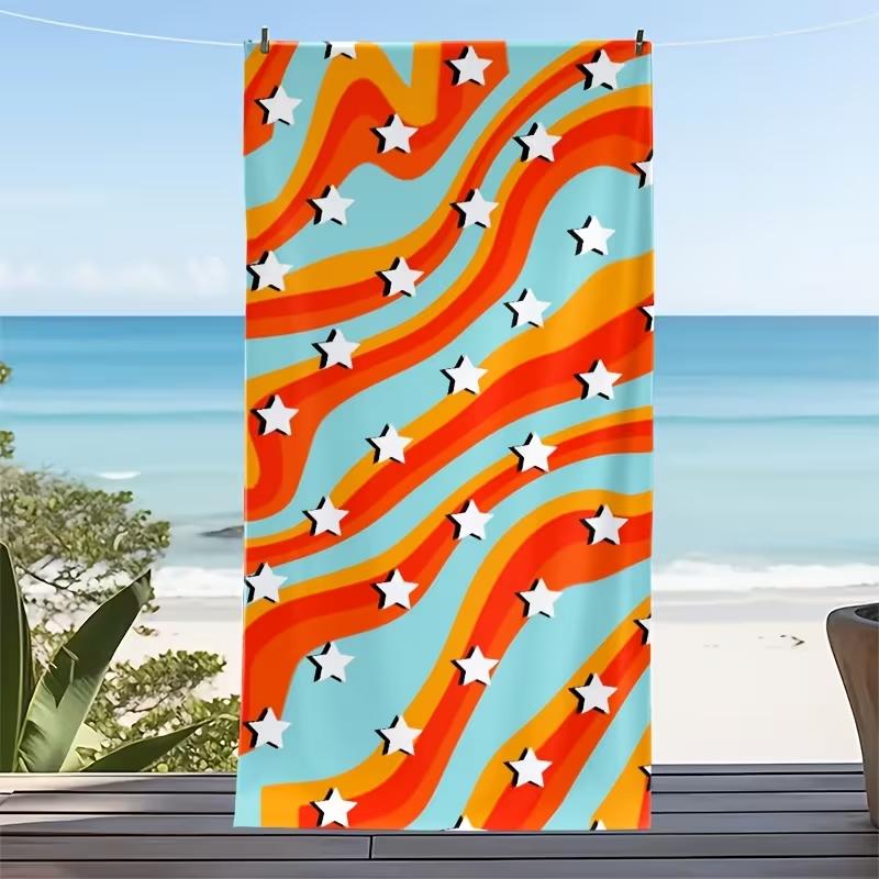 Y2K Star Print Beach Towel Hand Drawn Star Pattern Beach Blanket Soft Quick Dry Sand Resistant Absorbent Towel for Summer