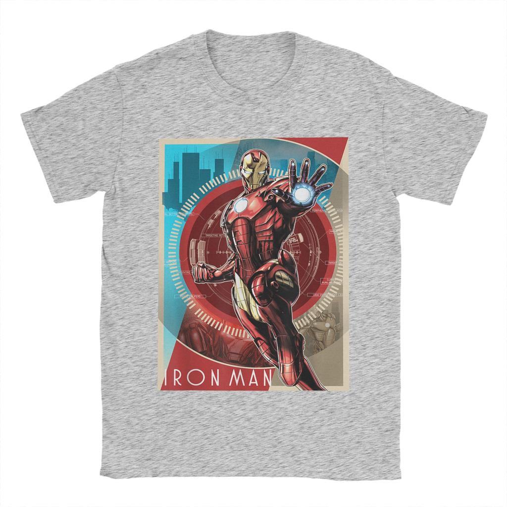 Genuine Authorized Iron Man Retro Tech Poster Print T-Shirt Funny Fashion Men's Short Sleeve TopLoose Plus Size Top