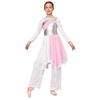 Girls Asymmetrical Hem Worship Dance Dress Elastic Waistband Pants Performance Set
