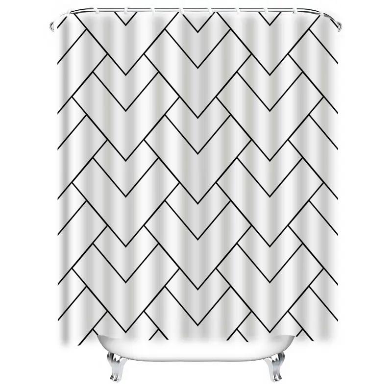

Modern Nordic Herringbone Shower Curtain-Black Geometric P Shower Curtain For Spa Bathroom Decorative Shower Curtain 180X180Cm W60H190(CM)-1 Pcs