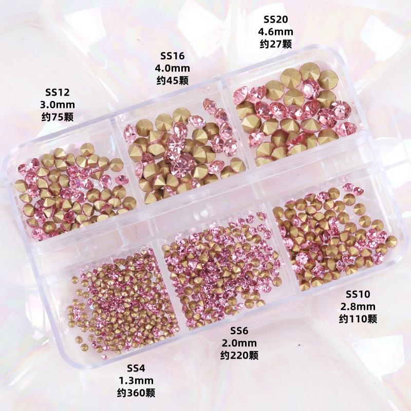 

Украшения для ногтей с золотым дном, белым бриллиантом, цветной бриллиант, кончик ногтя снизу, 6 ячеек, смешанный размер, кончик ногтя снизу, бриллиант