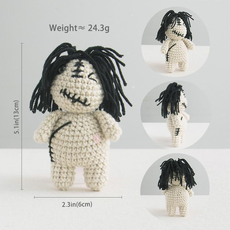 Funny Handmade Knitted Black/White Ghost Desktop Ornament Gift Crochet Positive Energy Ghost Doll Halloween Home Decoration