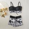 Bikini z wysokim stanem Damskie Vintage Kwiatowy Wzór Plisowany Sznurek Push-Up Patchwork Kostium Kąpielowy Duży Rozmiar Strój Kąpielowy