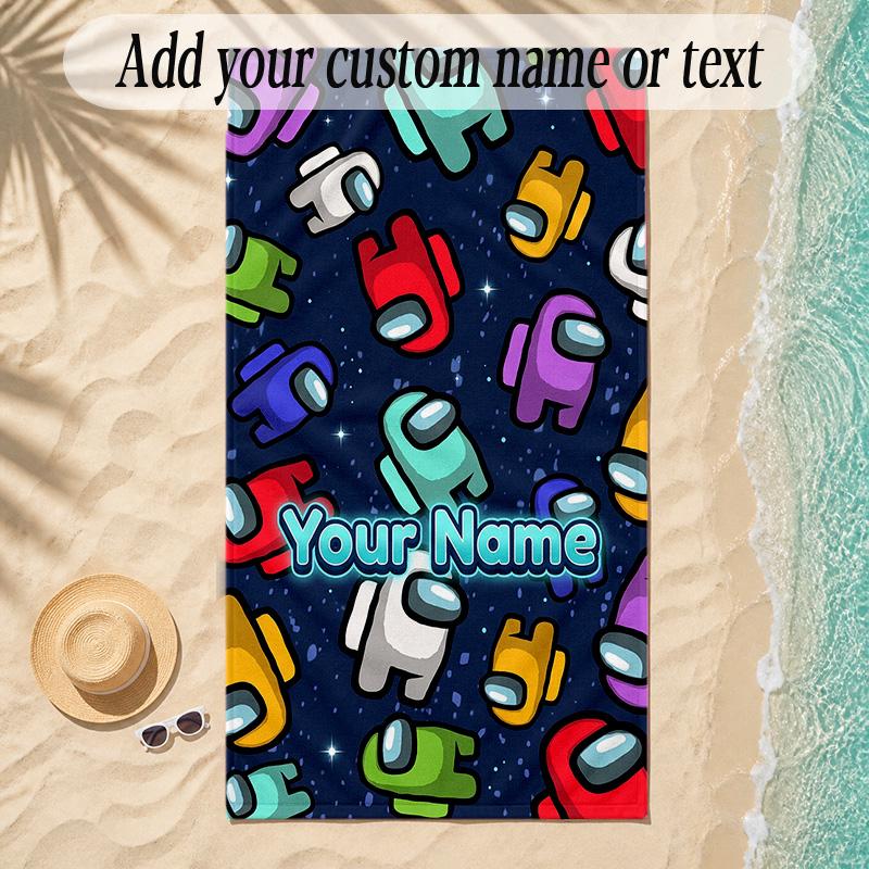 Beach TowelAmong Us Custom Name Text Personalized Soft Towel for Beach Pool Indoor Home Decor Gift