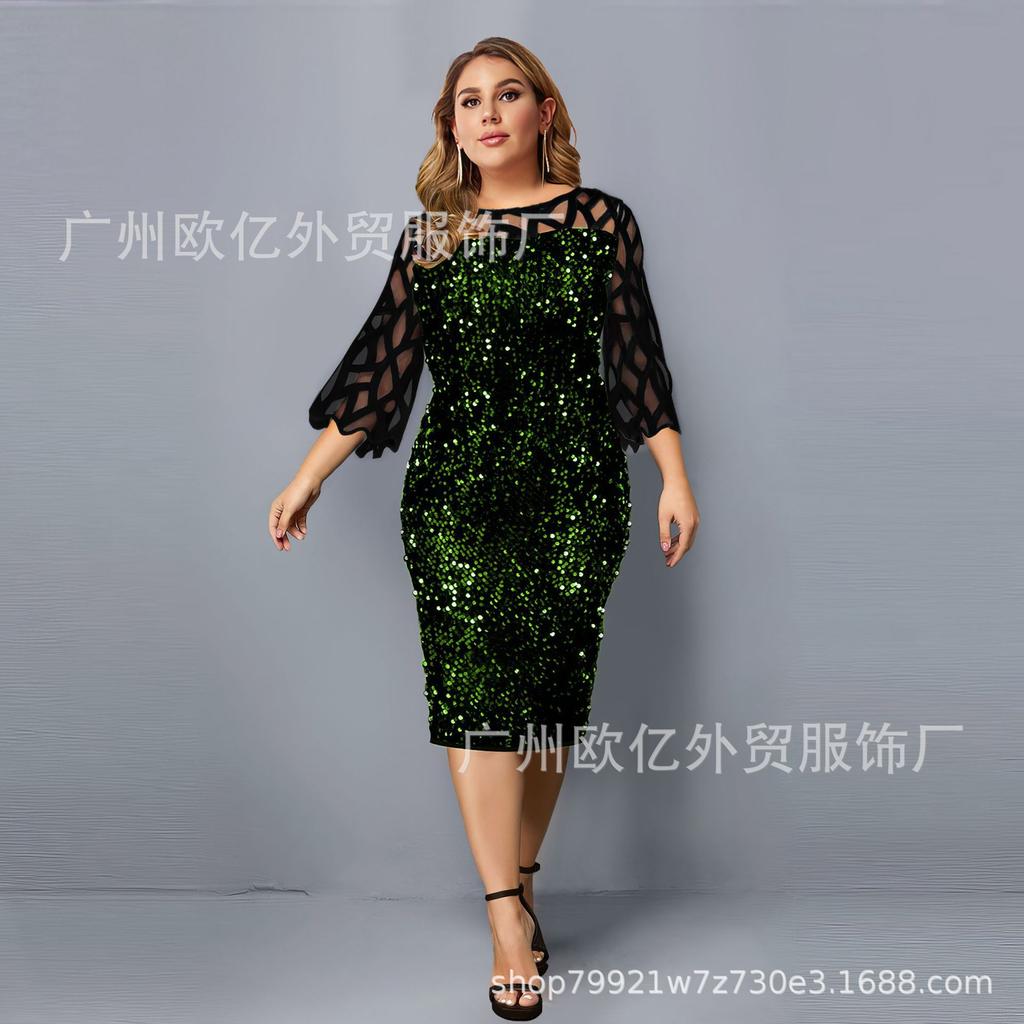 Hot Style Personalized Sequin Design Plus Size Women's Dress 10 Colors 7 Sizes